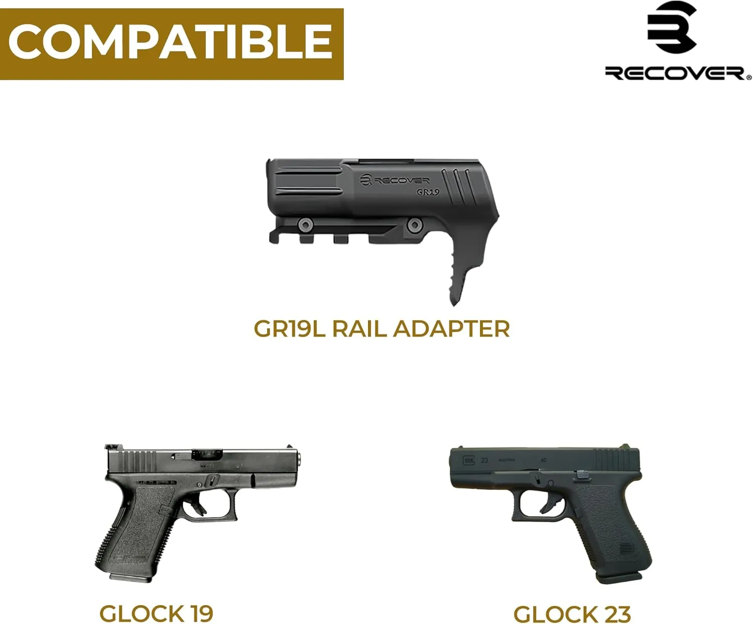 Recover Tactical Picatinny Rail for Glock, Glock MOS, S&W Shield 9mm, SW40, Sig P365 (Must Select Your Model Below), Easy Install, No Mods Required