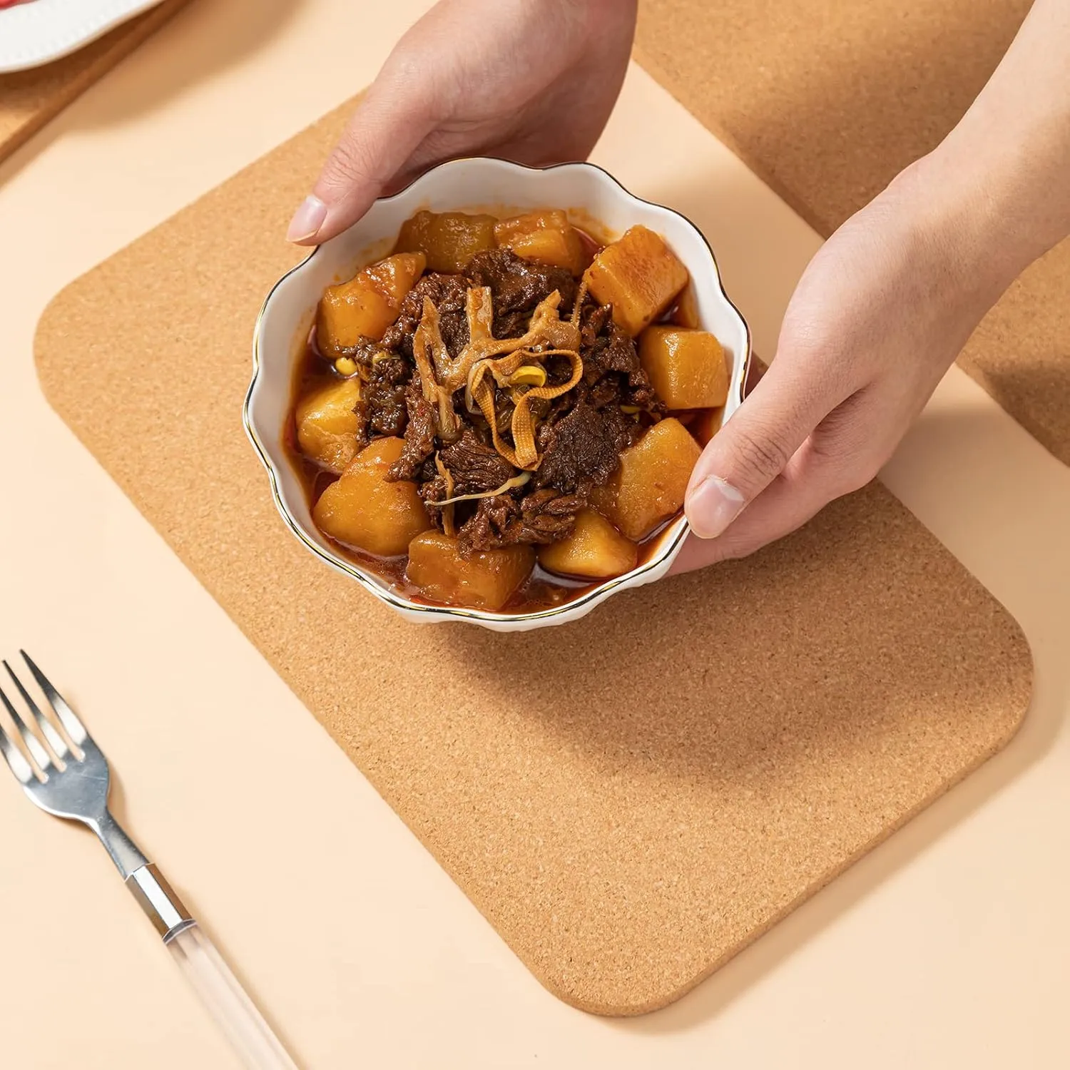 Rectangle Cork Trivets Set - 4 Pack, 12" x 7" x 0.4" Thick, Heat-Resistant Cork Hot Pads for Countertop, Table, and Kitchen, Perfect for Hot Pots and Pans