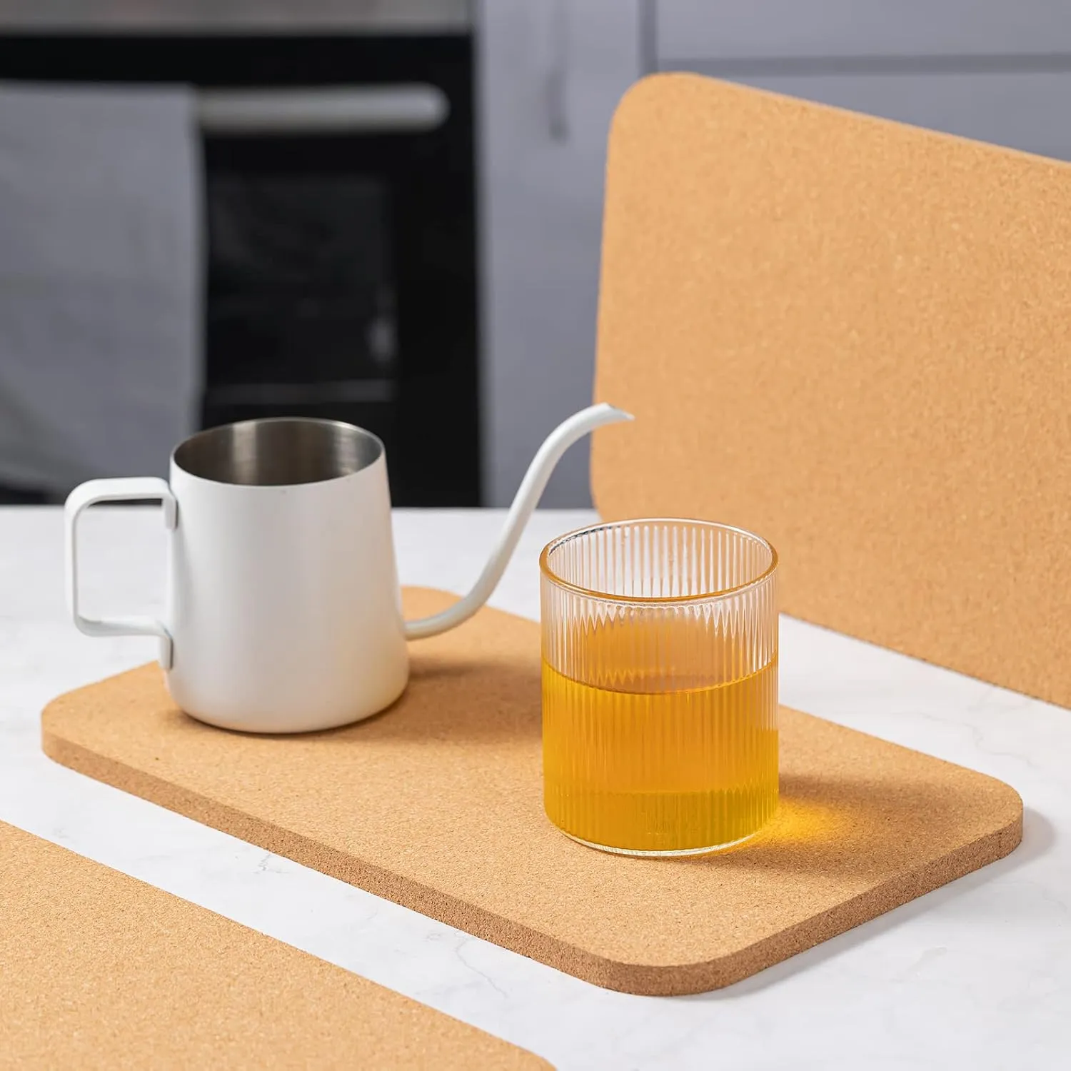 Rectangle Cork Trivets Set - 4 Pack, 12" x 7" x 0.4" Thick, Heat-Resistant Cork Hot Pads for Countertop, Table, and Kitchen, Perfect for Hot Pots and Pans