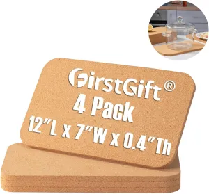 Rectangle Cork Trivets Set - 4 Pack, 12" x 7" x 0.4" Thick, Heat-Resistant Cork Hot Pads for Countertop, Table, and Kitchen, Perfect for Hot Pots and Pans