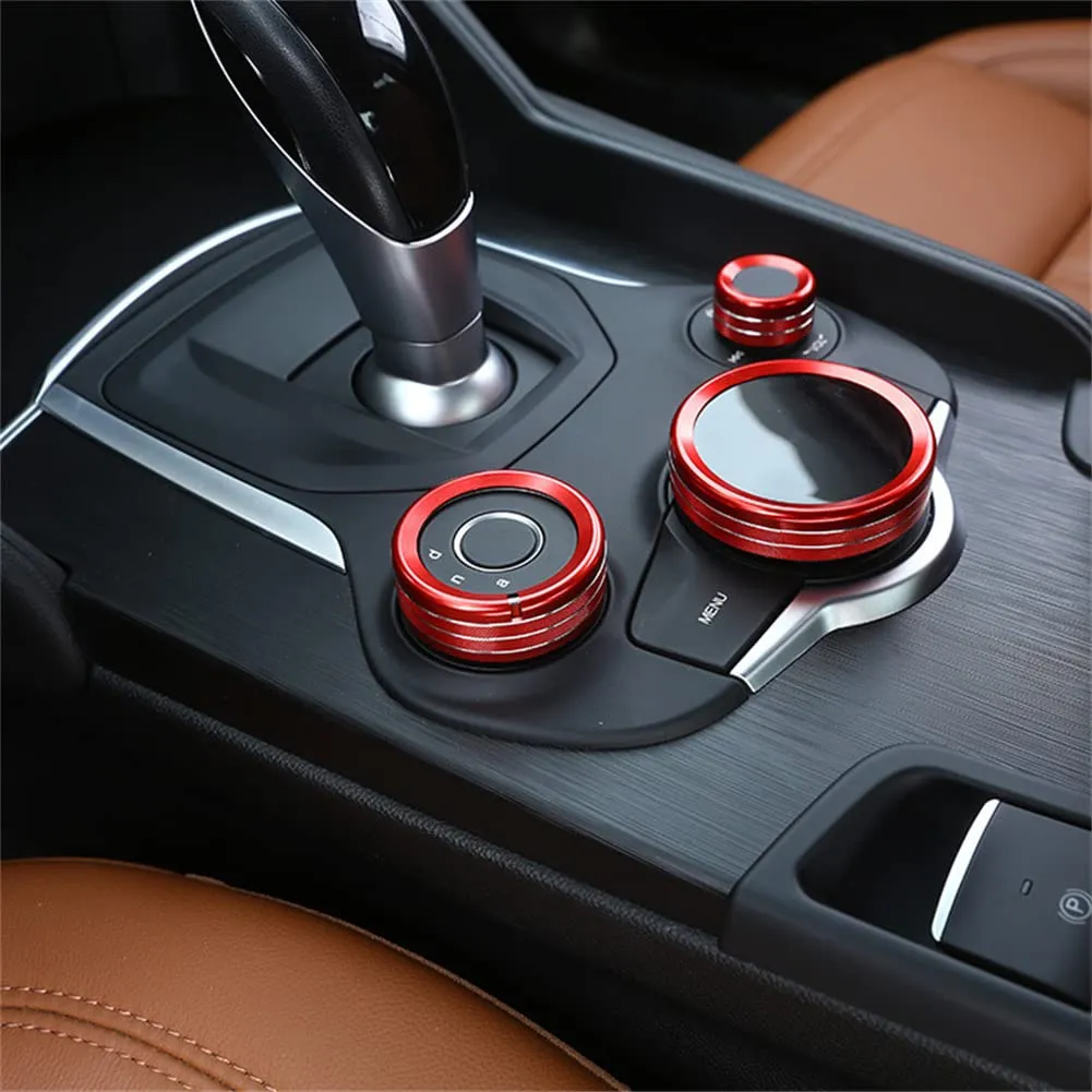 Red Car Center Control Multimedia Knob Ring Trim Decoration Fit for Alfa Romeo Giulia Stelvio 2017-2019 Auto Accessory