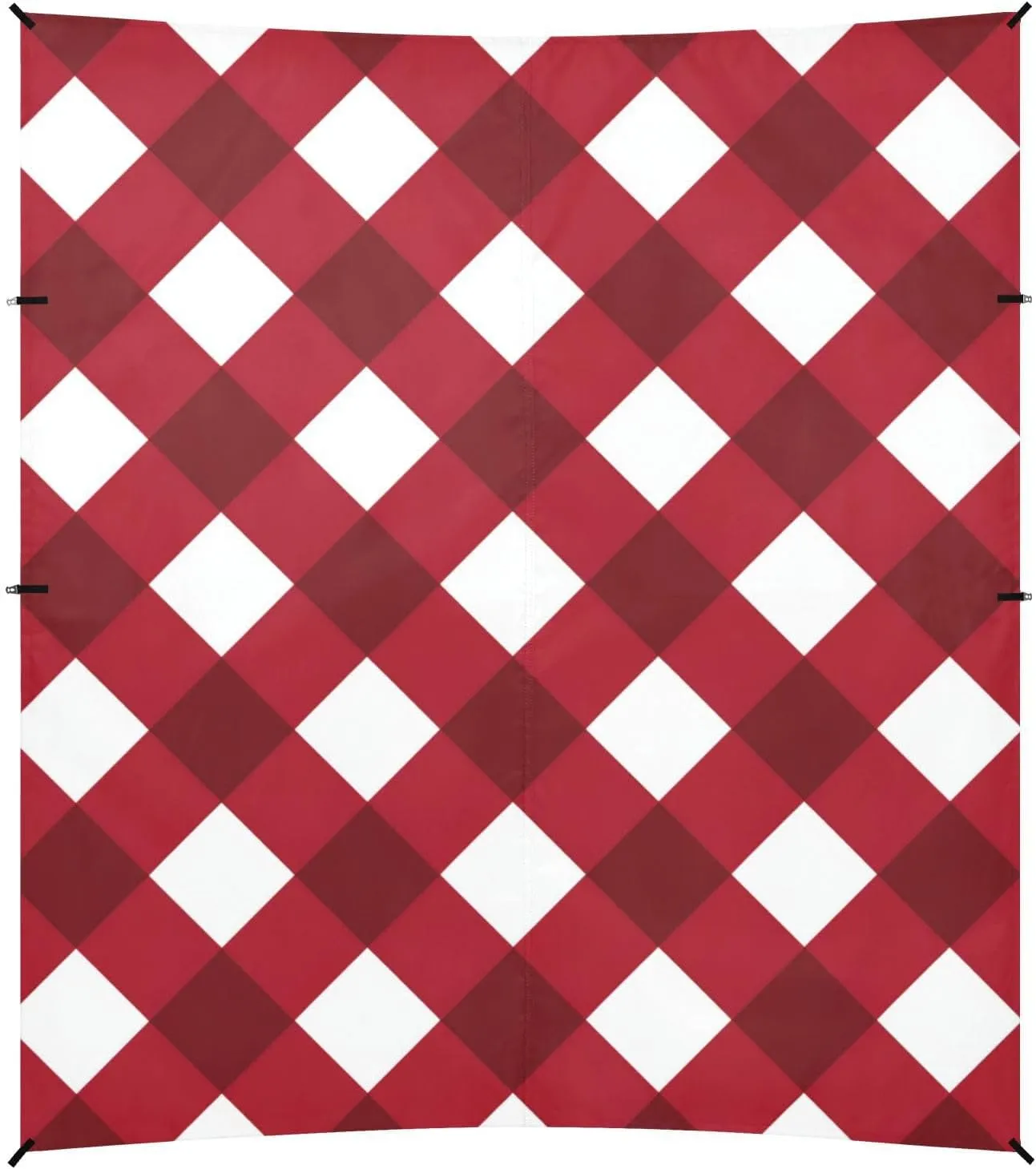 Red Pure White Checkered Plaid Foldable Beach Tent UPF50  Protection Water-Resistant Sun Shelter Includes Sand Shovel, Sandbags, Stability Poles for Backyard, Grassland, Park