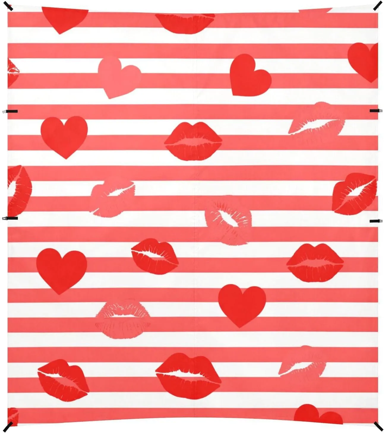 Red White Striped Heart Lip Love Beach Canopy UPF50  Waterproof Large Portable Sun Shelter with Sand Pockets for Family Travel