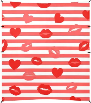 Red White Striped Heart Lip Love Beach Canopy UPF50  Waterproof Large Portable Sun Shelter with Sand Pockets for Family Travel