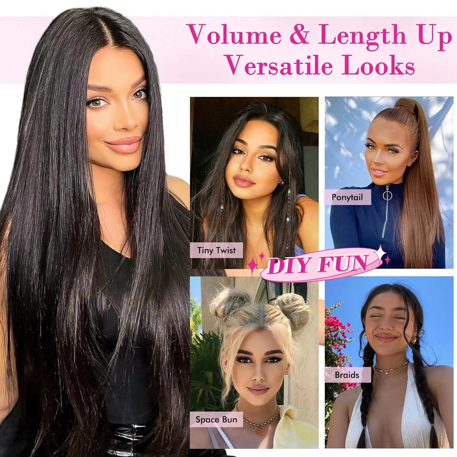 REECHO 28" Straight Super Long 4 PCS Set Thick Clip in on Hair Extensions Black Brown