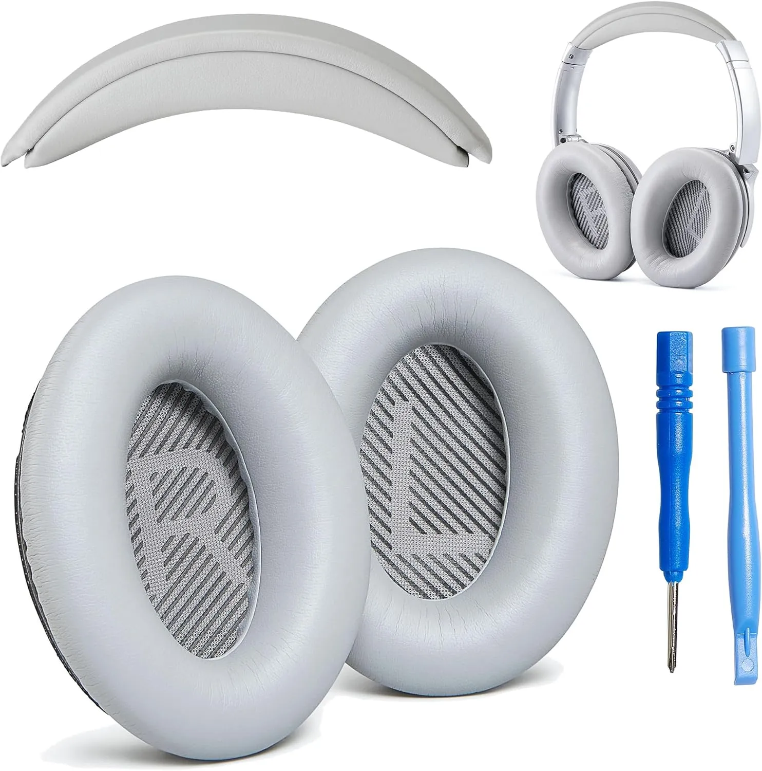 Replacement QC Ear Pad and Headband Pad Kit Cushion. Compatible with Bose QuietComfort (2023) QC45 QC35 QC35 II QC SC QC SE Wireless Noise Cancelling Headphones (Grey)