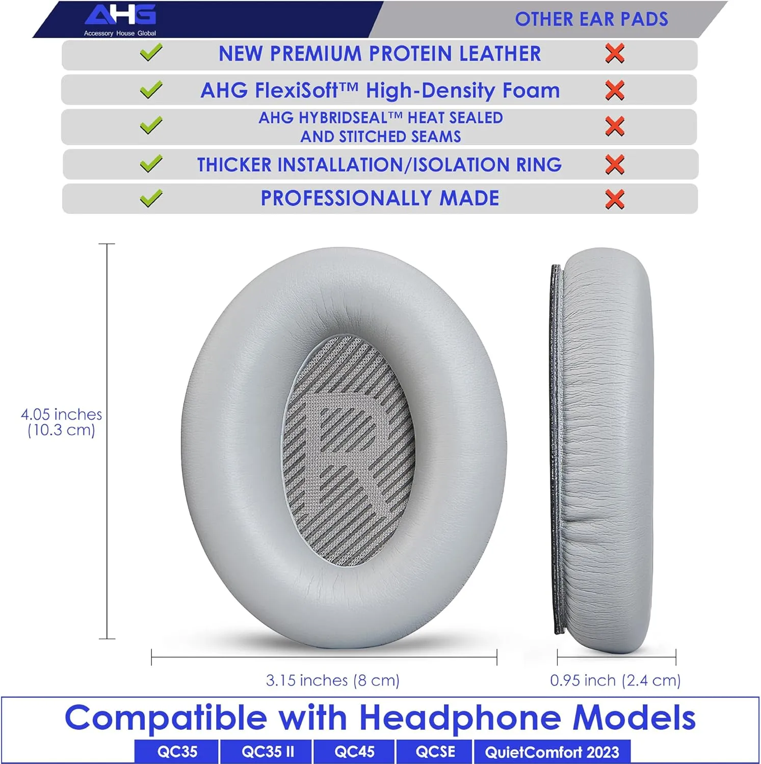 Replacement QC Ear Pad and Headband Pad Kit Cushion. Compatible with Bose QuietComfort (2023) QC45 QC35 QC35 II QC SC QC SE Wireless Noise Cancelling Headphones (Grey)