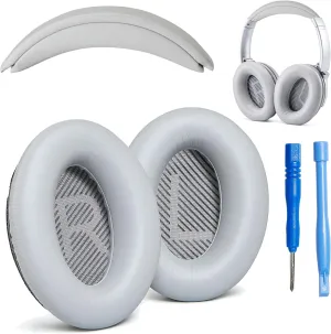 Replacement QC Ear Pad and Headband Pad Kit Cushion. Compatible with Bose QuietComfort (2023) QC45 QC35 QC35 II QC SC QC SE Wireless Noise Cancelling Headphones (Grey)
