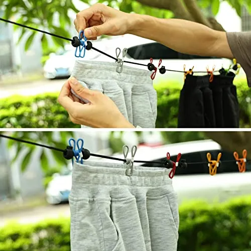 Retractable Portable Clothesline w/ 12 Clothes Clips for Travel