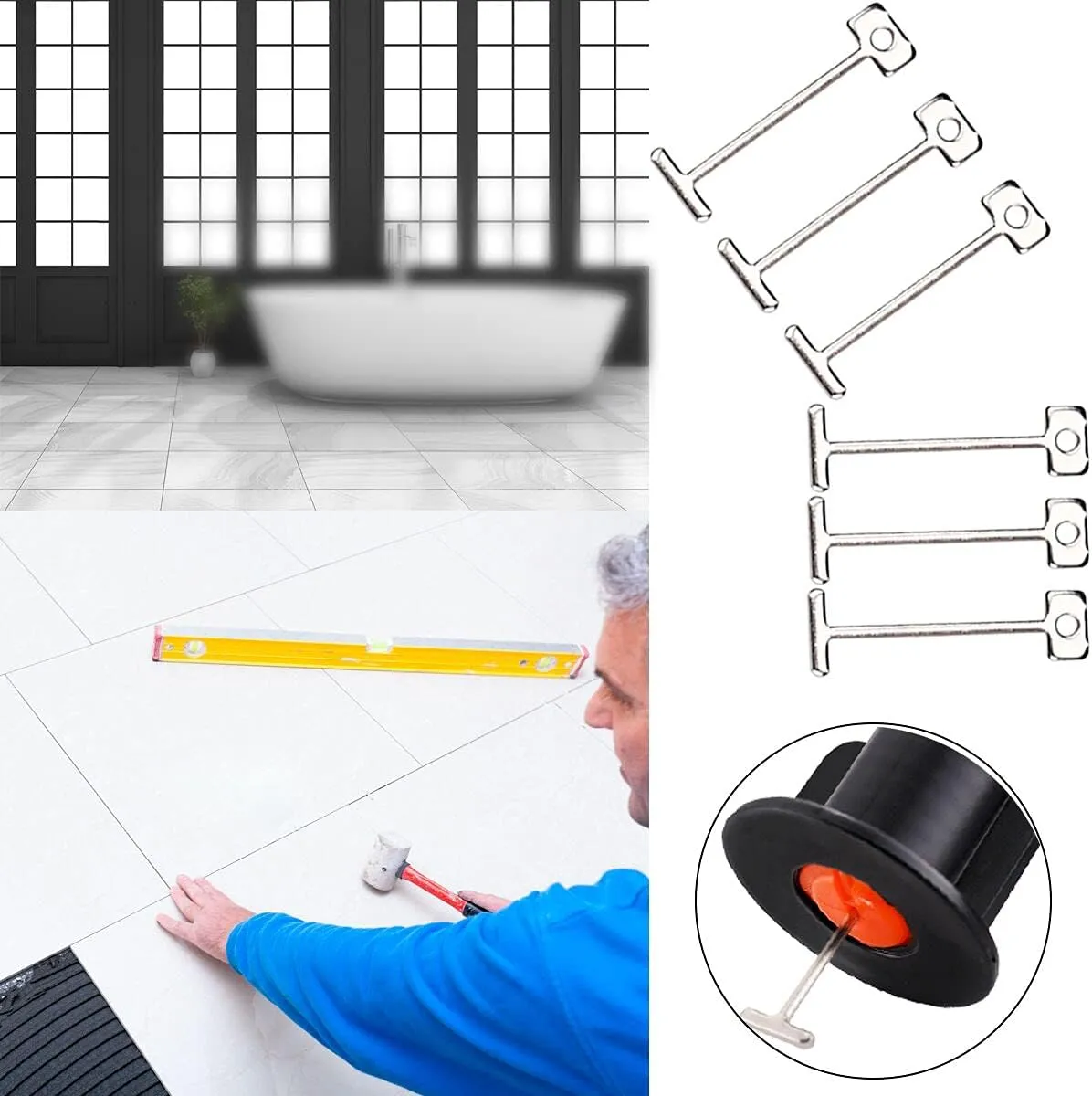 Reusable 1/16" Tile Leveling System Kit (800pcs) w/ 4000 1/12" Cross Spacers   16 Wrenches & 100 Steel Pins - Professional Floor Installation Tools(800, 1/12)