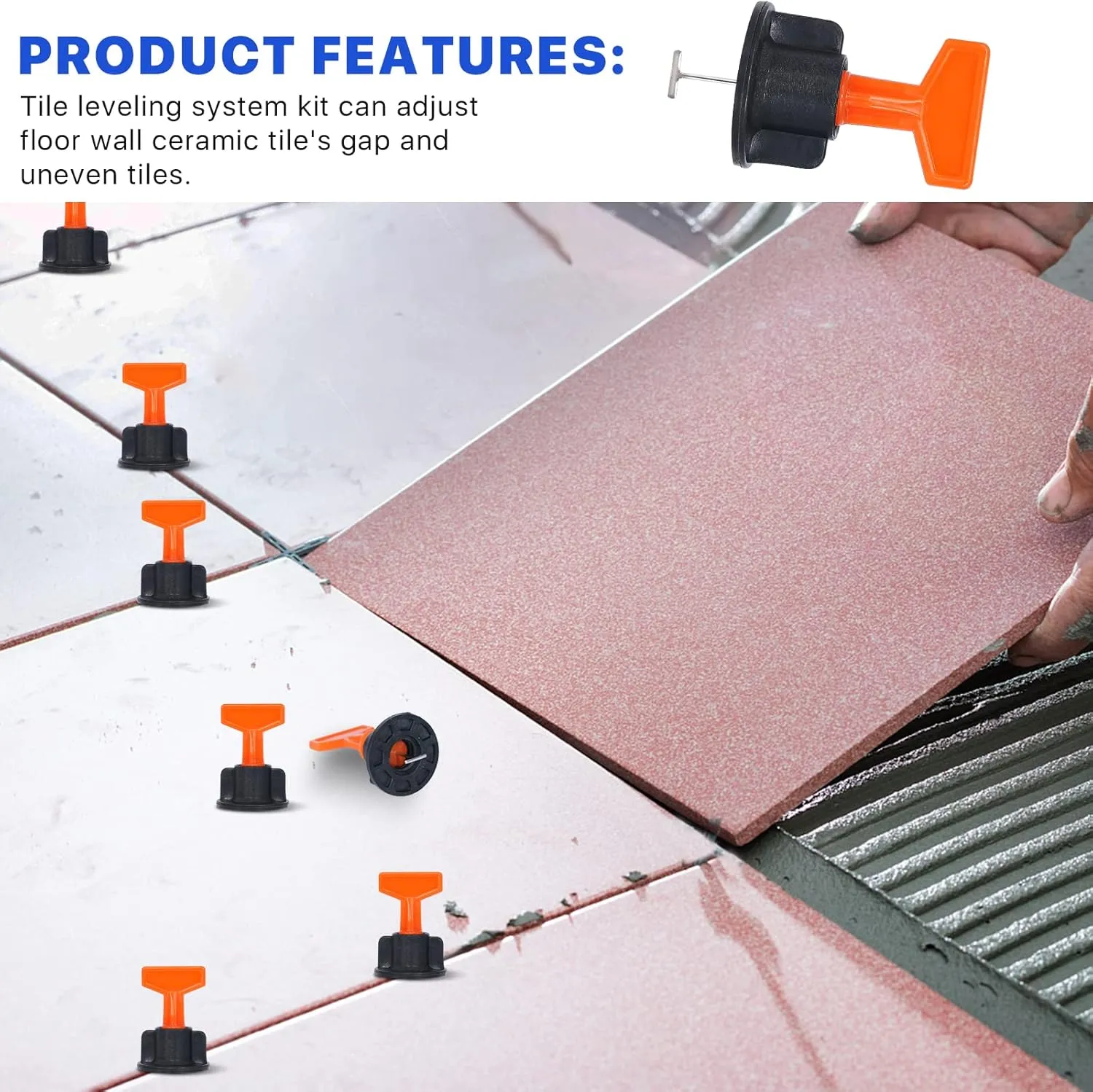 Reusable 1/16" Tile Leveling System Kit (800pcs) w/ 4000 1/12" Cross Spacers   16 Wrenches & 100 Steel Pins - Professional Floor Installation Tools(800, 1/12)