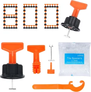 Reusable 1/16" Tile Leveling System Kit (800pcs) w/ 4000 1/12" Cross Spacers   16 Wrenches & 100 Steel Pins - Professional Floor Installation Tools(800, 1/12)