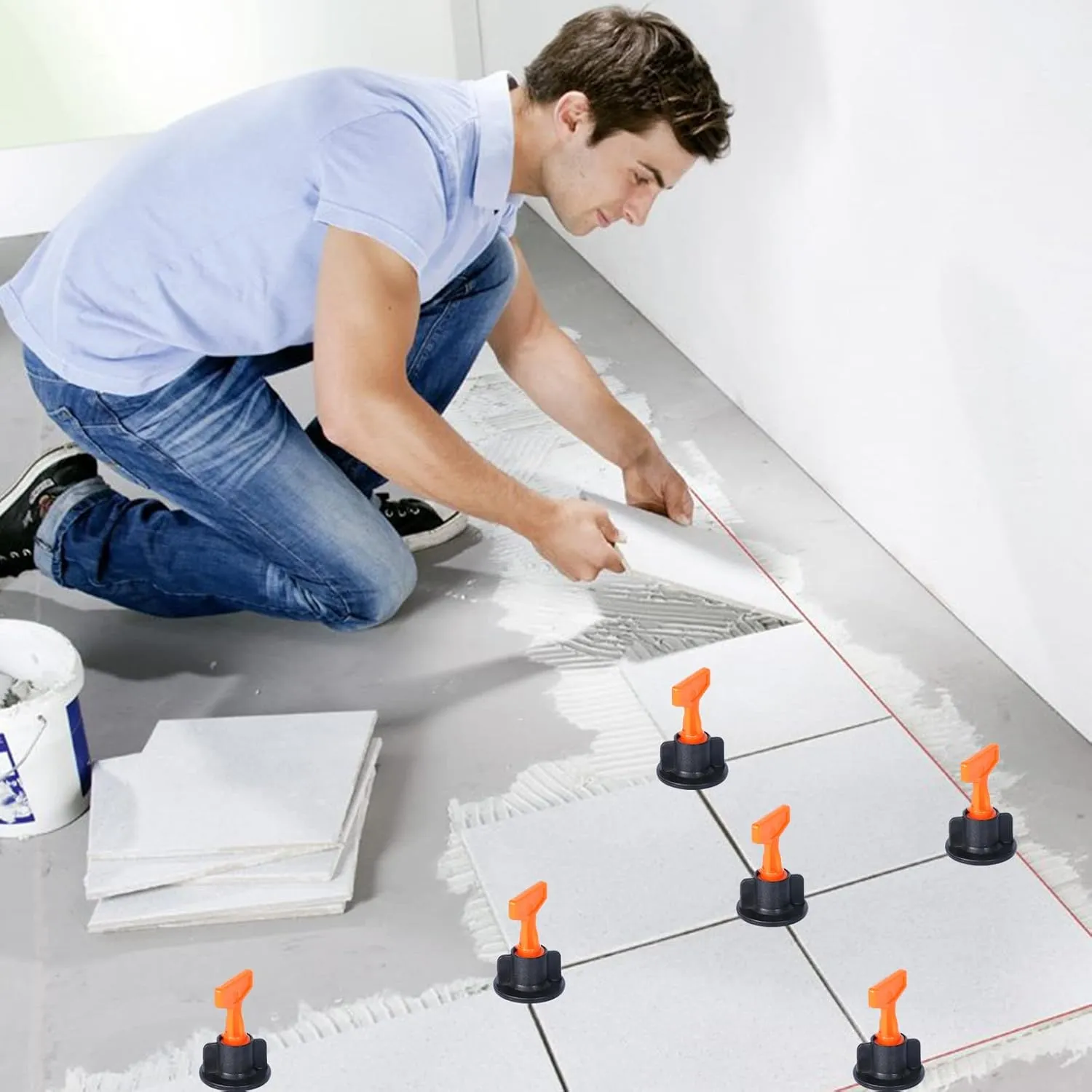 Reusable 1/16" Tile Leveling System Kit (800pcs) w/ 4000 1/12" Cross Spacers   16 Wrenches & 100 Steel Pins - Professional Floor Installation Tools(800, 1/12)