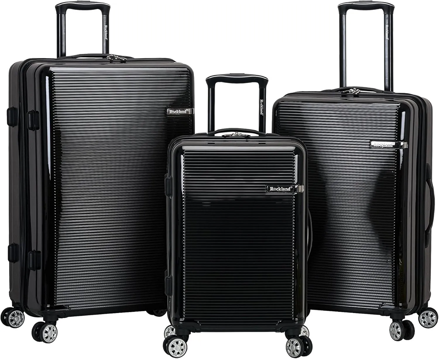 Rockland Horizon Hardside Expandable Spinner Wheel Luggage, Black, 3-Piece Set (20/24/28)