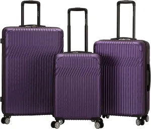 Rockland Pista Hardside Spinner Wheel Luggage, Purple, 3-Piece Set (20/24/28)