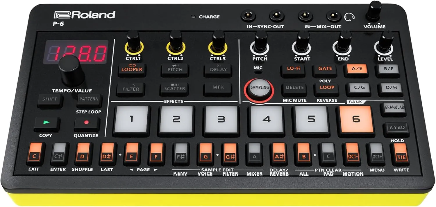Roland AIRA Compact P-6 Creative Sampler | Granular Sound Design | Powerful Sequencer | Onboard Keyboard | Custom Loops | Built-In Mic | Hands-on Effects
