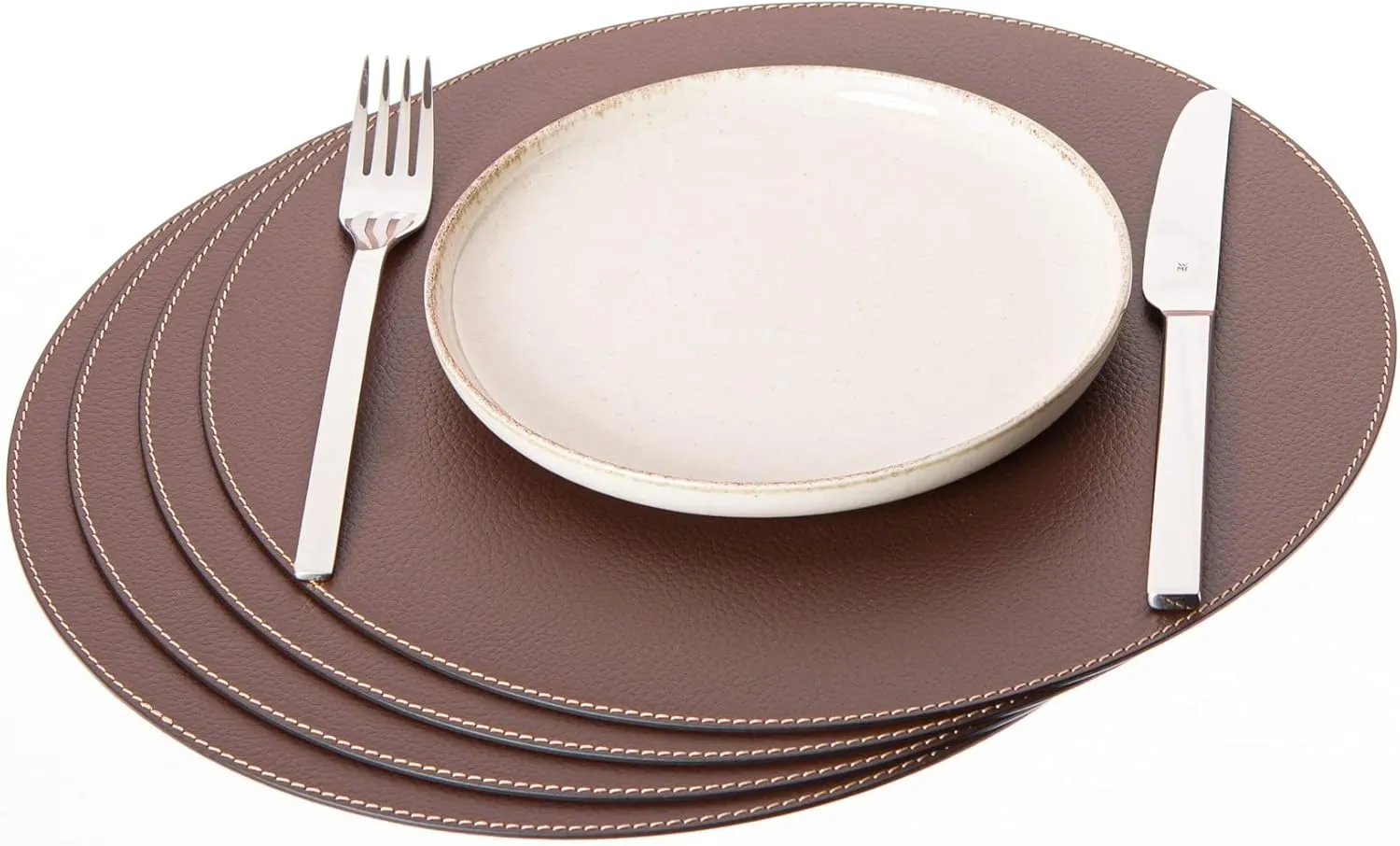 Round Placemats Set (Pack of 4) Recycled Leather Table Mats 15 inches, Kitchen Dining Table Decor by Nikalaz (Brown)