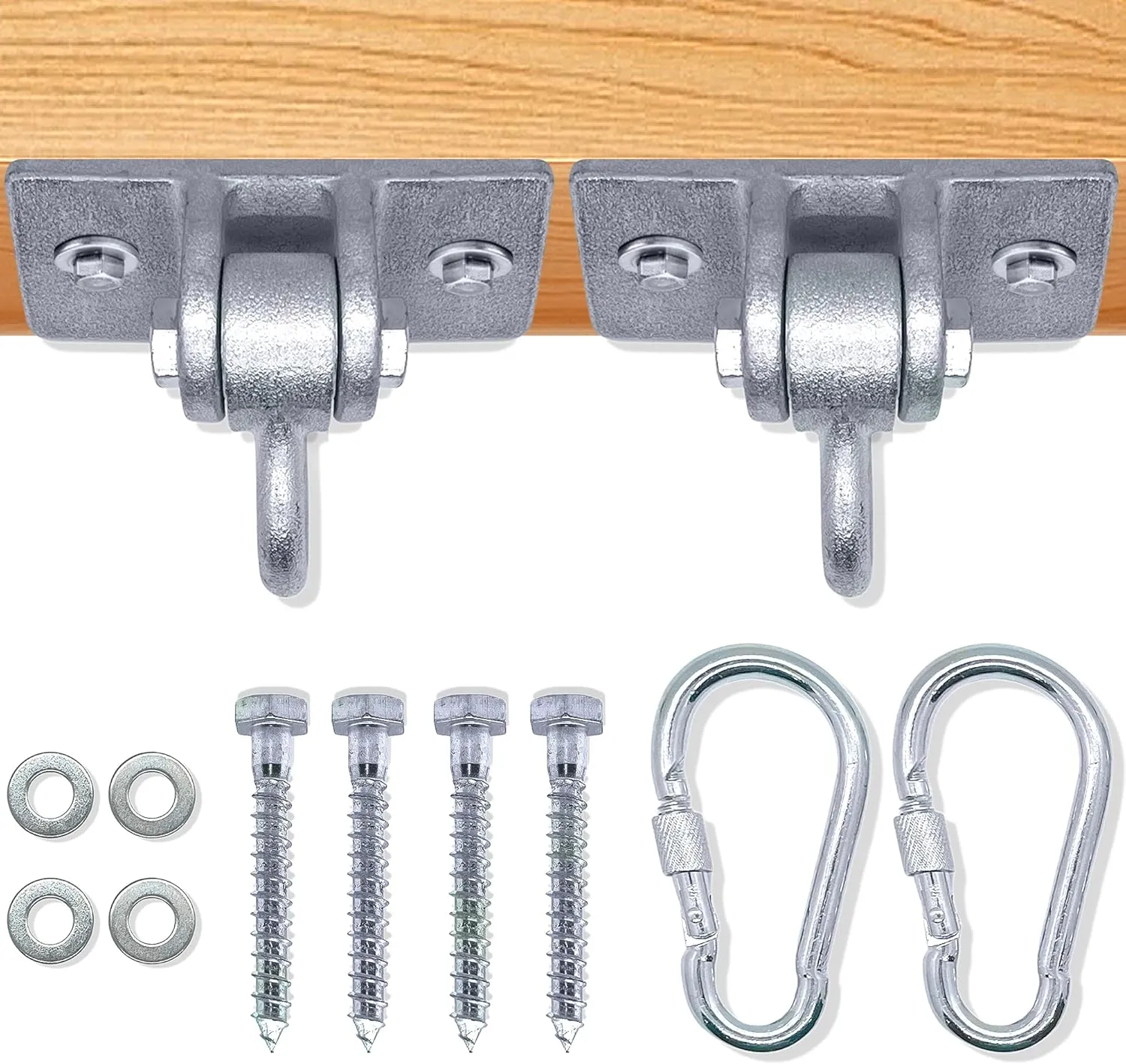 Royal Oak Easy Hang Swing Set Hangers, Porch Swing Hanging Kit, Playground, Hammock, Yoga Swing, Heavy Duty brackets with Hanging Snap Hooks , Indoor Outdoor Mounting Hardware & Accessories - Set of 2