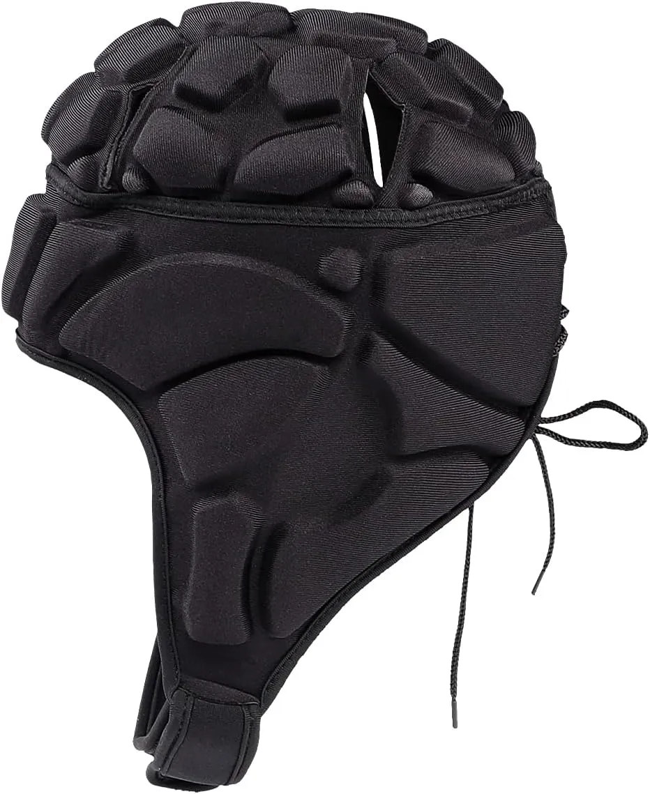 Rugby Helmet Soft Shell Headgear 7v7 Soccer Goalie Foam Padded Head Protector Support Goalkeeper Adjustable Autism Helmet Rugby Flag Football Helmet for Youth Adults