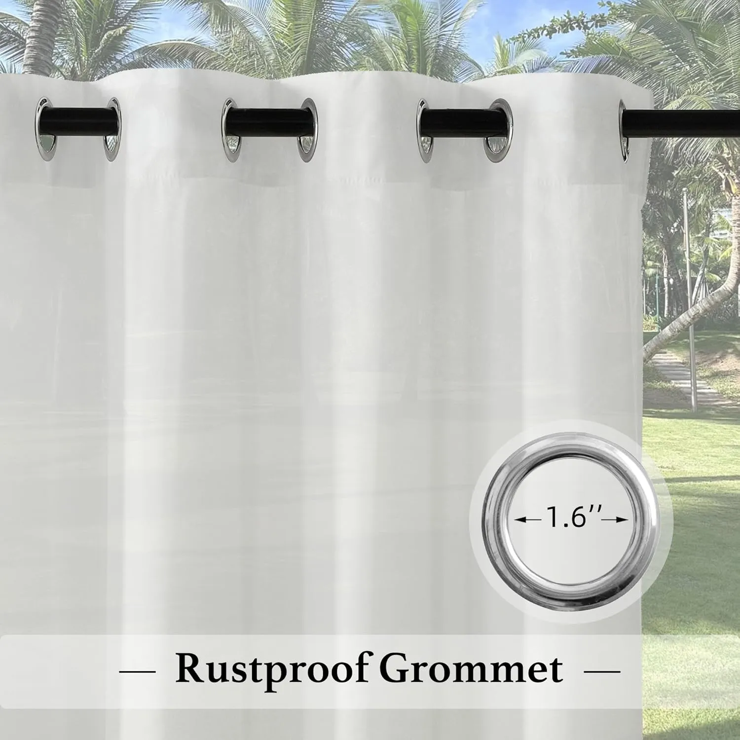 RYB HOME Non-See -Through Outdoor Sheer Curtains Waterproof Privacy Curtain for Patio & Gazebo, Durable, Thickened and Soft UV-Blocking Sheers with Natural Drape - White, 52x108 Inches, 2 Panels