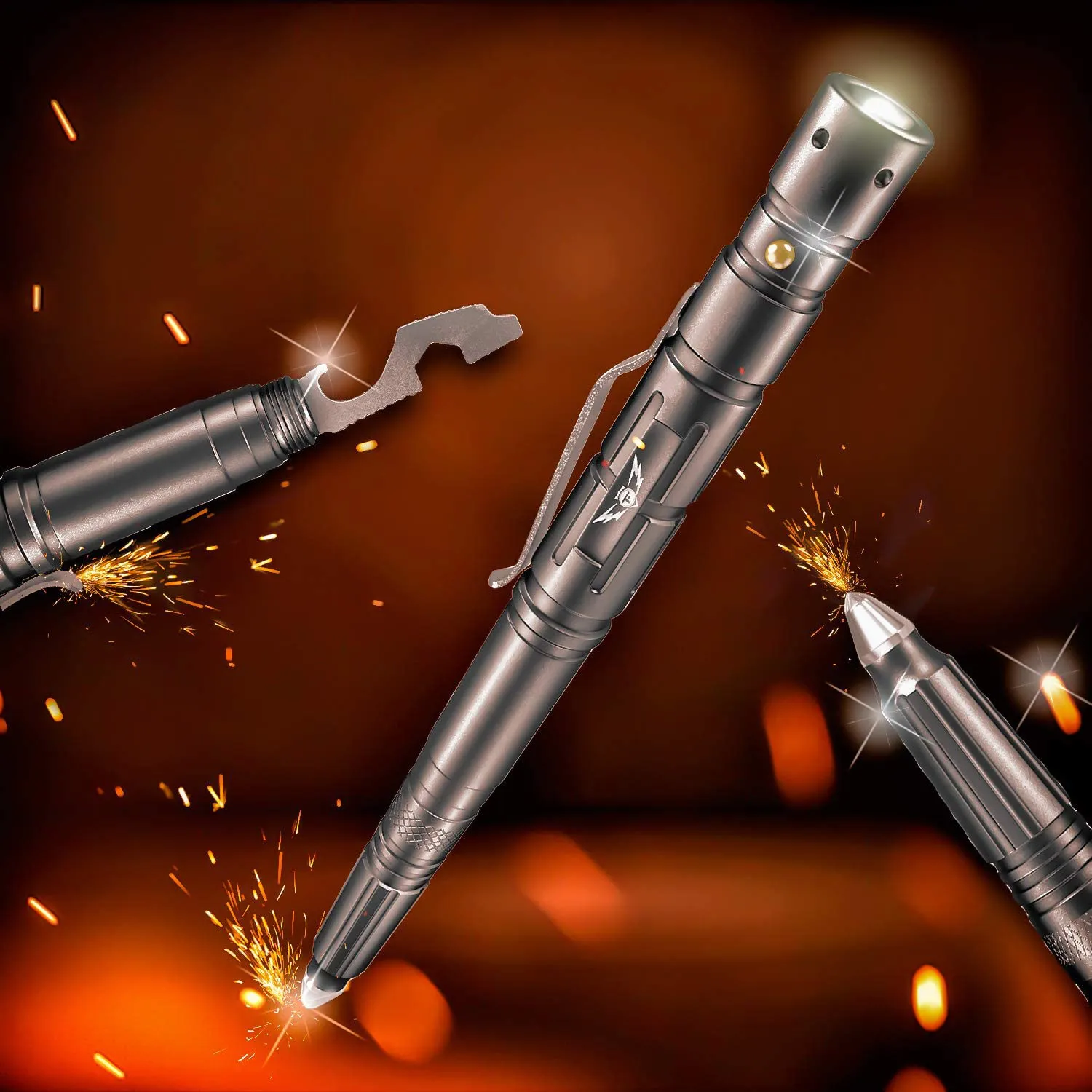 Rynx | Tactical Pen Survival Gear – LED Tactical Flashlight Multi Tool – Sturdy, Lightweight EDC Pen Survival Tool – Glass Breaker, Bottle Opener, Screwdriver, Gift Box (Black-Short)