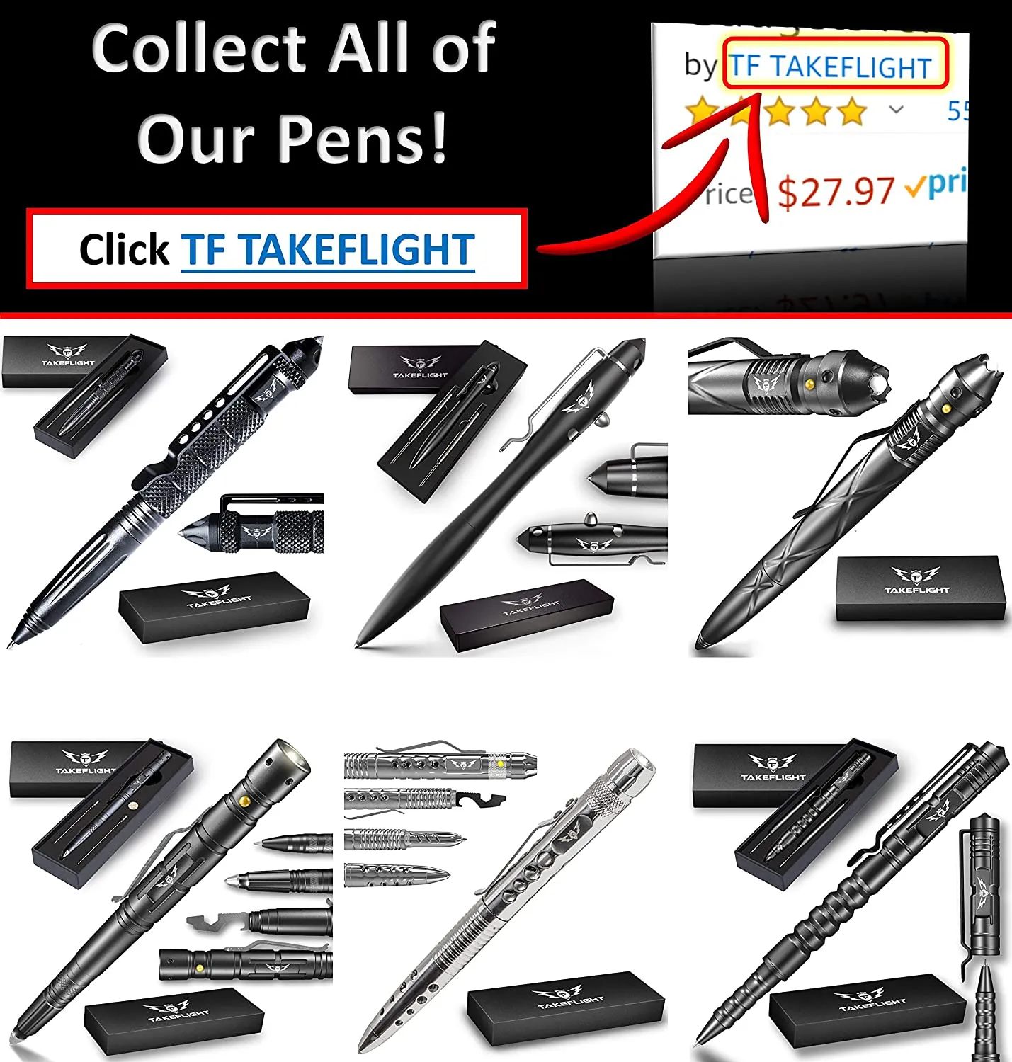 Rynx | TAKEFLIGHT Tactical Pen Survival Gear – LED Tactical Flashlight Multi Tool – Robust, Lightweight EDC Pen Survival Tool – Glass Breaker, Corkscrew, Screwdriver, Gift Box (Steel)