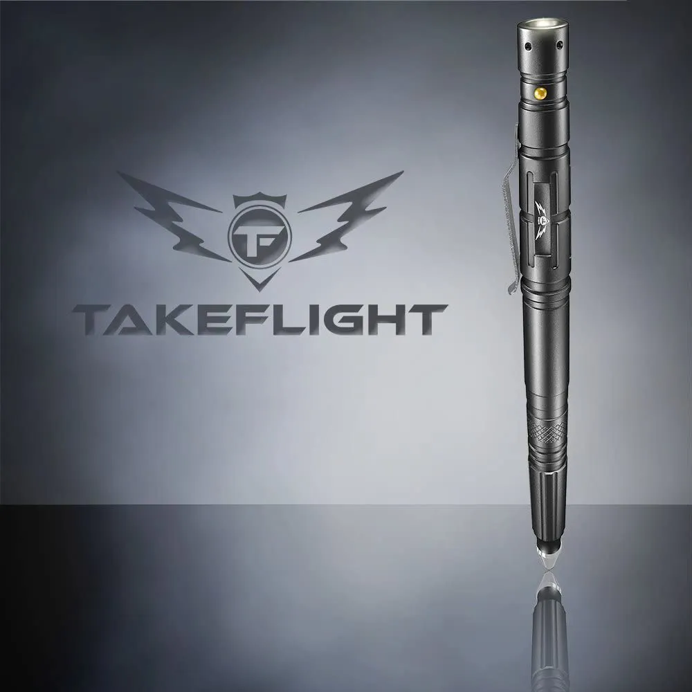 Rynx | TAKEFLIGHT Tactical Pen Survival Gear – LED Tactical Flashlight Multi Tool – Robust, Lightweight EDC Pen Survival Tool – Glass Breaker, Corkscrew, Screwdriver, Gift Box (Steel)