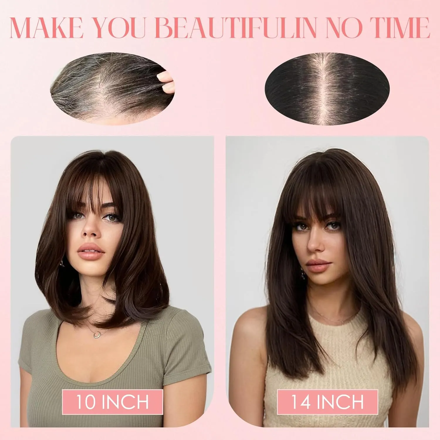 S-noilite Hair Toppers for Women with Bangs Real Human Hair 360° 3D Cover Clip in Bangs 2X6 Coverage Clip in Hairpiece for Women with Thinning Hairline 14Inch (Natural Black)