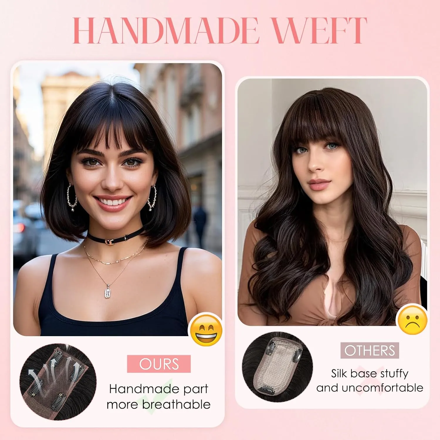 S-noilite Hair Toppers for Women with Bangs Real Human Hair 360° 3D Cover Clip in Bangs 2X6 Coverage Clip in Hairpiece for Women with Thinning Hairline 14Inch (Natural Black)