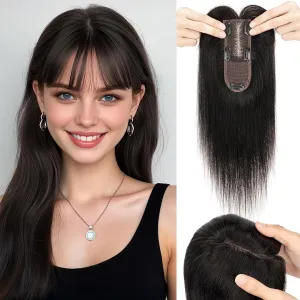 S-noilite Hair Toppers for Women with Bangs Real Human Hair 360° 3D Cover Clip in Bangs 2X6 Coverage Clip in Hairpiece for Women with Thinning Hairline 14Inch (Natural Black)