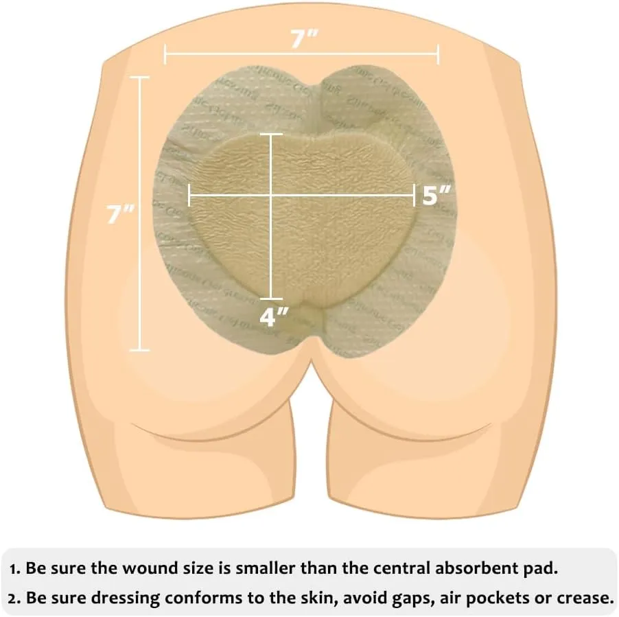 Sacral Foam Wound Dressing - Pressure Adhesive Pad for Elderly Bedridden, Sterile Individual Packaging, 3 Pcs (7"x7")