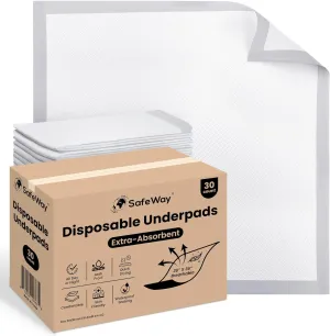 SafeWay 36"x36" Heavy-Duty Underpads – Overnight Protection, Supports Up to 400 lbs, Ultra Absorbent, Waterproof, Hypoallergenic, Medical-Grade Incontinence Bed Pads for Adults – 30 Ct
