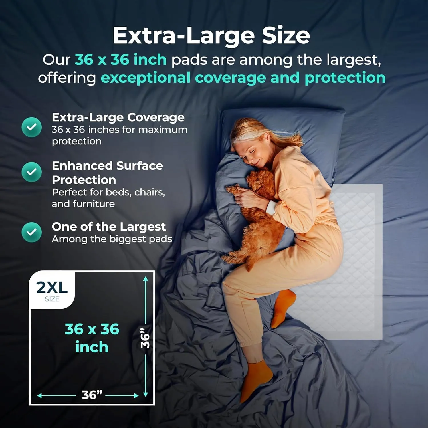 SafeWay 36"x36" Heavy-Duty Underpads – Overnight Protection, Supports Up to 400 lbs, Ultra Absorbent, Waterproof, Hypoallergenic, Medical-Grade Incontinence Bed Pads for Adults – 30 Ct