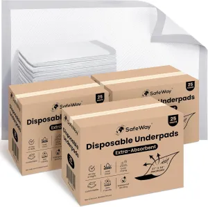 SafeWay 37"x54" Heavy-Duty Underpads – Overnight Protection, Supports Up to 400 lbs, Ultra Absorbent, Waterproof, Hypoallergenic, Medical-Grade Incontinence Bed Pads for Adults, 75 Ct