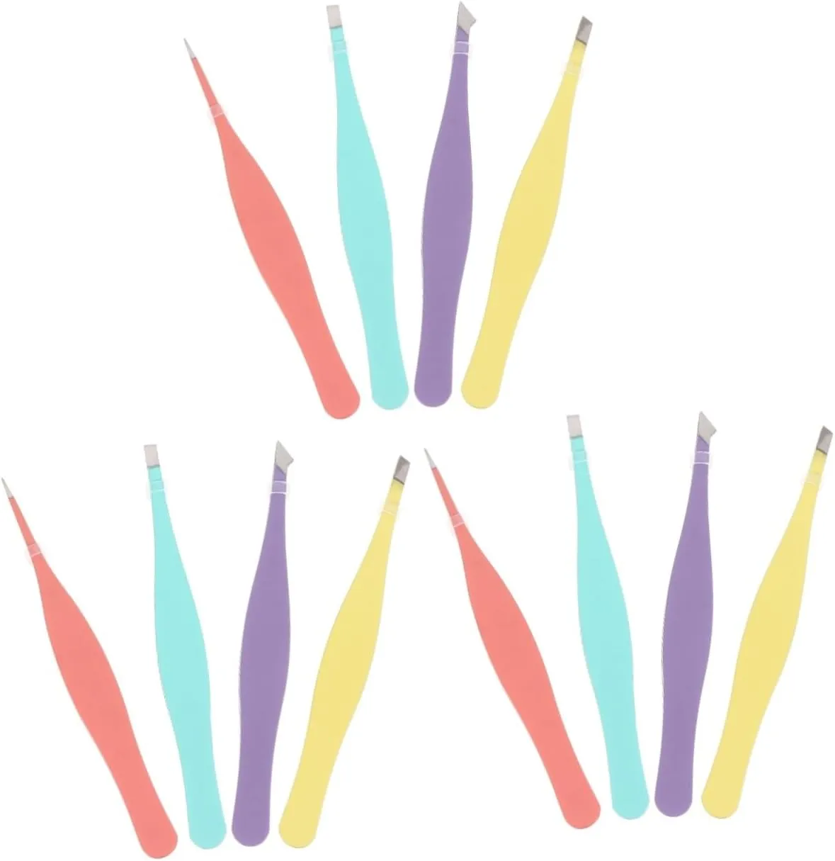 SAFIGLE 3sets 4pcs Stainless Steel Eyebrow Tweezers Precision Slant and Flat Pointed Tweezers for Eyebrow Grooming for Travel Easy Removal of Fine Hair Tool Random Color 4pcs*3