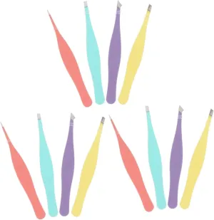 SAFIGLE 3sets 4pcs Stainless Steel Eyebrow Tweezers Precision Slant and Flat Pointed Tweezers for Eyebrow Grooming for Travel Easy Removal of Fine Hair Tool Random Color 4pcs*3
