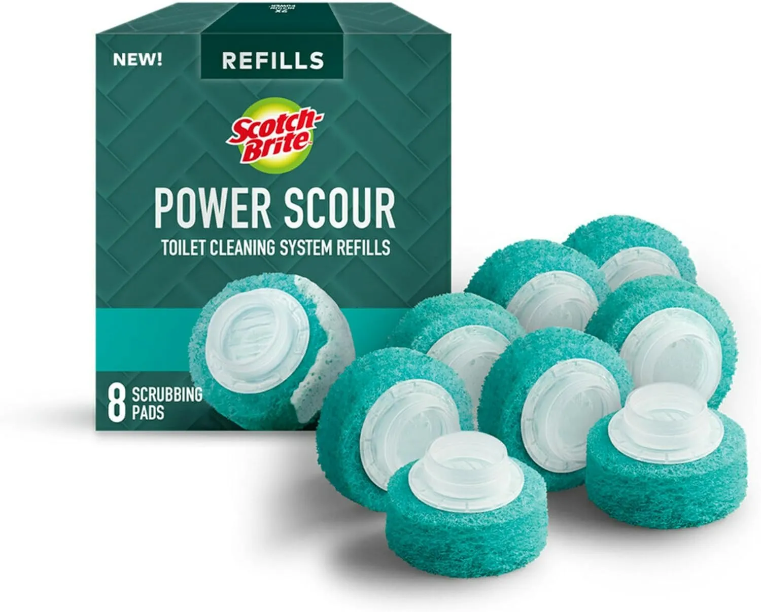 Scotch-Brite Power Scour Disposable Scrubbing Pad Refills, Disposable Toilet Bowl Cleaner Scrub Pad Tablets, 8 Scrubbing Pad Refills