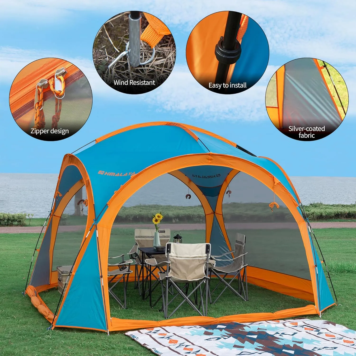Screen House Tent Dome Tent 4-6 Person Camping Tents for Family Backpacking Waterproof Windproof Suitable for Outdoor Camping Quick with 3 Minute Setup (Tent, Blue)