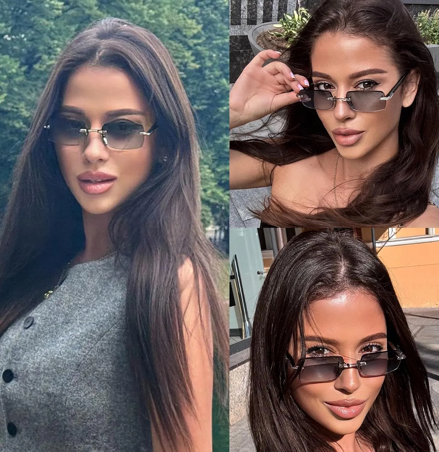 SDINM Fashion Rectangle Rimless Sunglasses for Men Women Frameless Tinted Lens Sun Glasses Shades