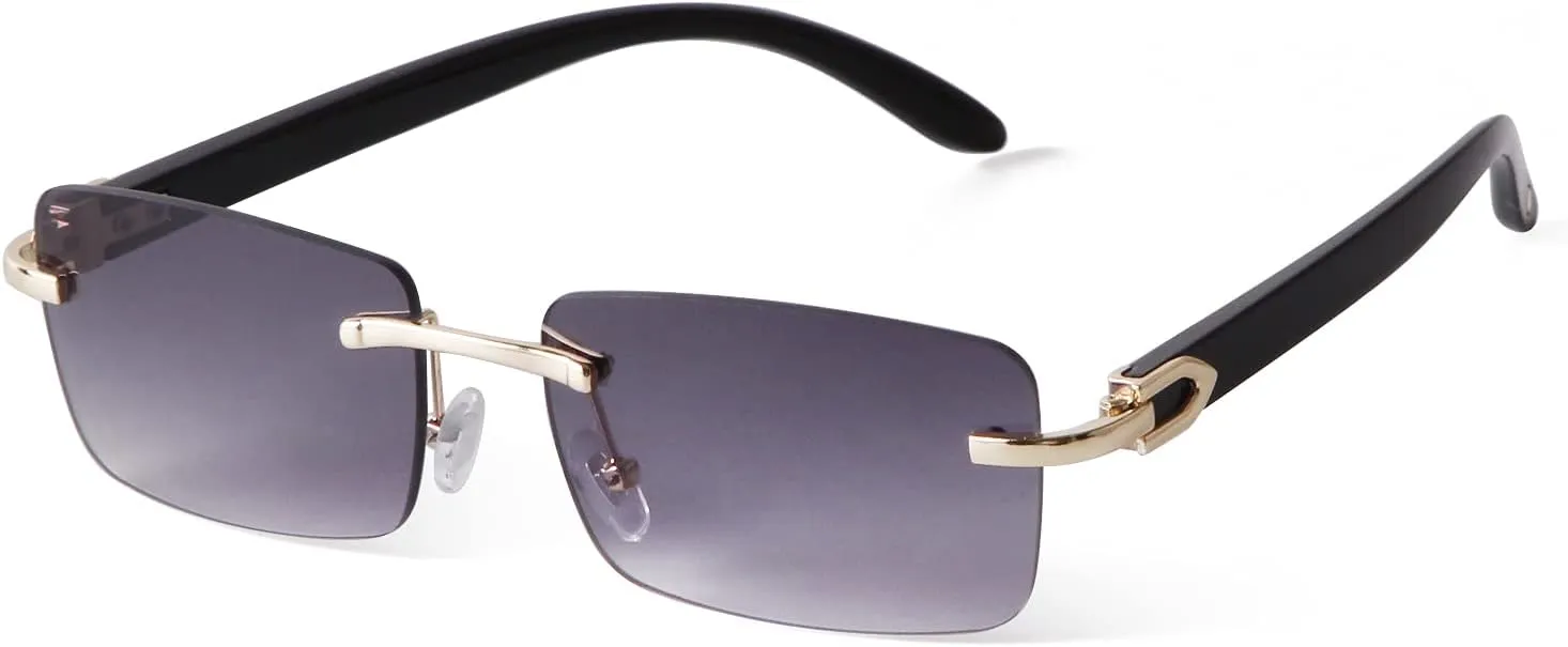 SDINM Fashion Rectangle Rimless Sunglasses for Men Women Frameless Tinted Lens Sun Glasses Shades
