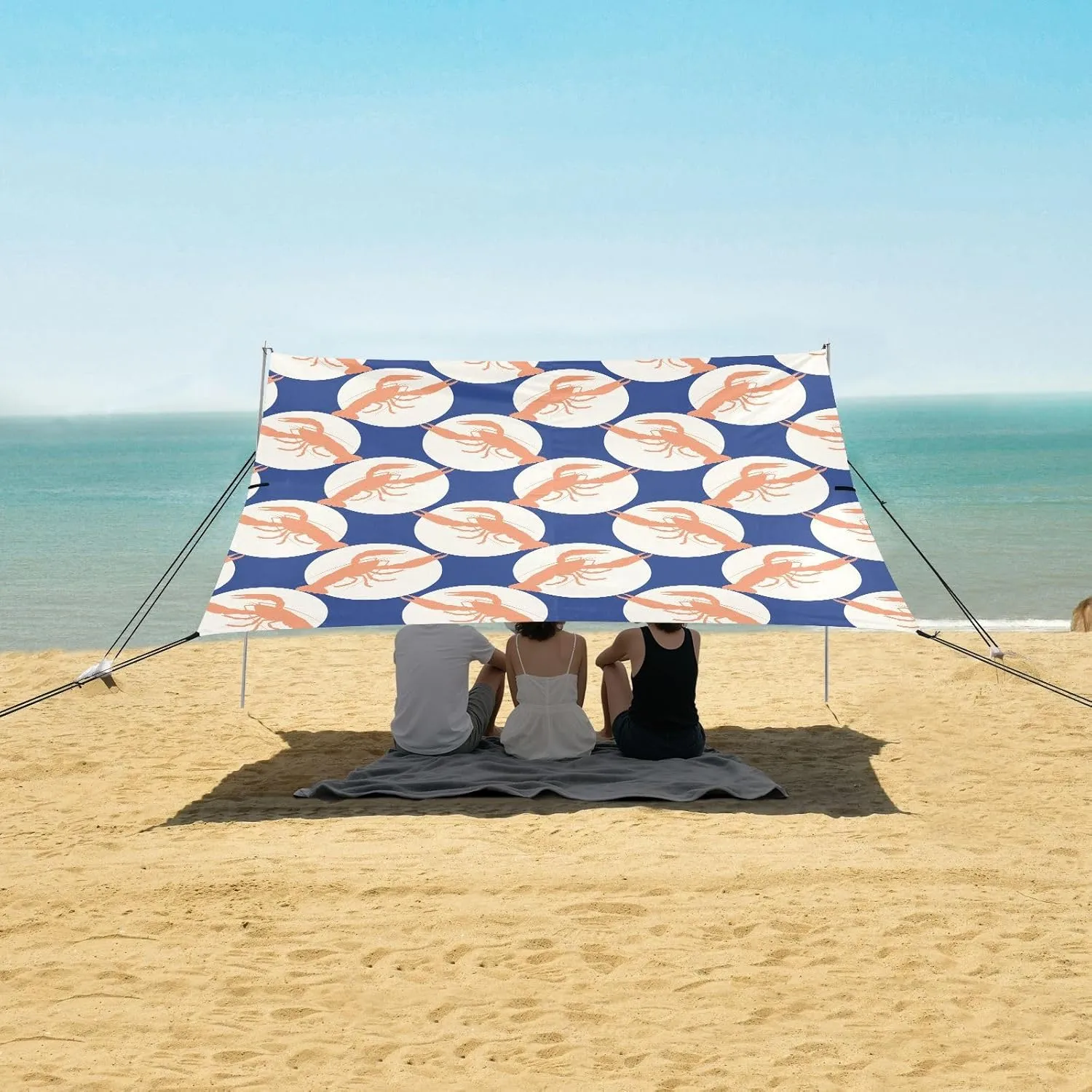 Seamless Pattern Lobsters Beach Camping Tent Sun Shelter for Whole Family, Cute Beach Shade Canopy with UPF50  UV Protection,Easy Set Up and Carry,Outdoor Shade for Trips, Fishing, Backyard Fun