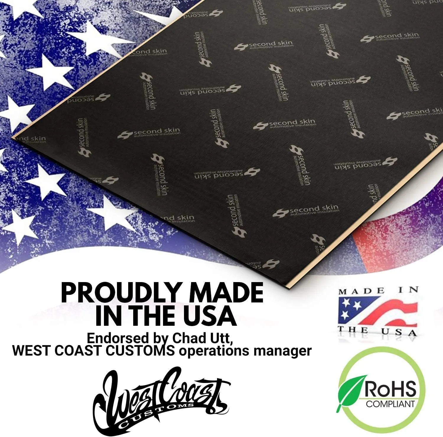 Second Skin Damplifier Pro Butyl Rubber Sound Deadening Mat (2mm) - 12” x 10” CLD Tiles for Car Sound Deadening (5 Sq Ft, 6 Tiles) - Made in USA