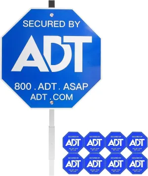 Security Signs & 8 Pcs ADT Window Stickers 28" ADT Yard Sign with Aluminum Stake, Heavy Duty Weatherproof