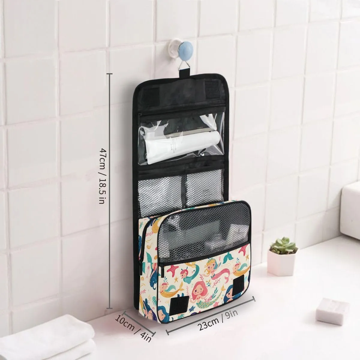 senya Hanging Travel Toiletry Bag Cute Kit Makeup Case Cosmetics Organizer for Men Women (Cute Mermaids And Friends)