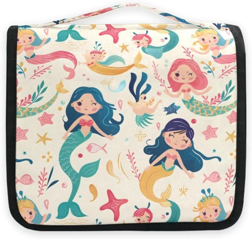 senya Hanging Travel Toiletry Bag Cute Kit Makeup Case Cosmetics Organizer for Men Women (Cute Mermaids And Friends)