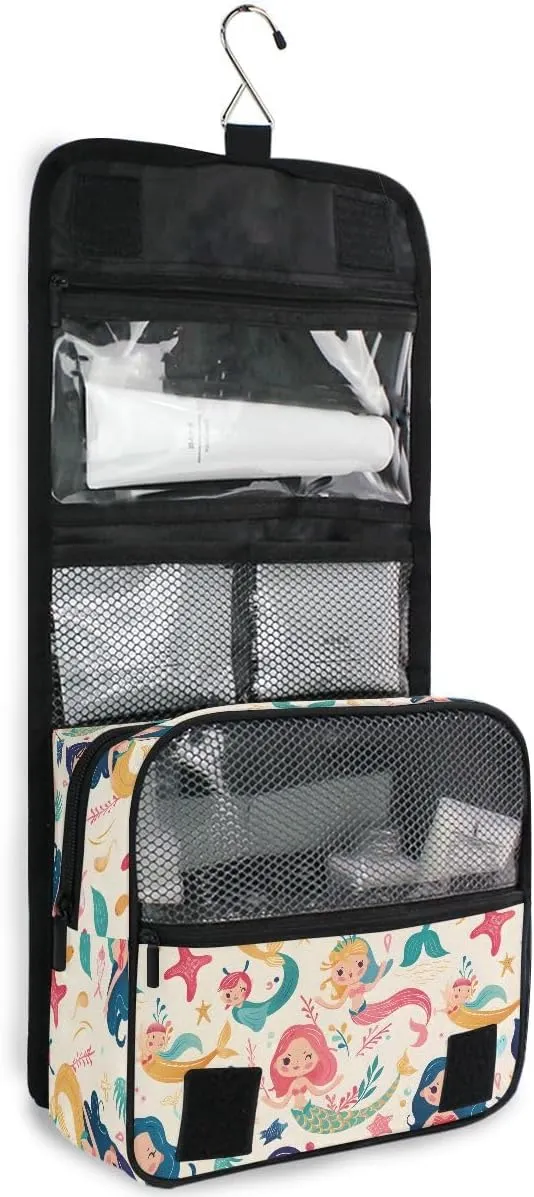 senya Hanging Travel Toiletry Bag Cute Kit Makeup Case Cosmetics Organizer for Men Women (Cute Mermaids And Friends)