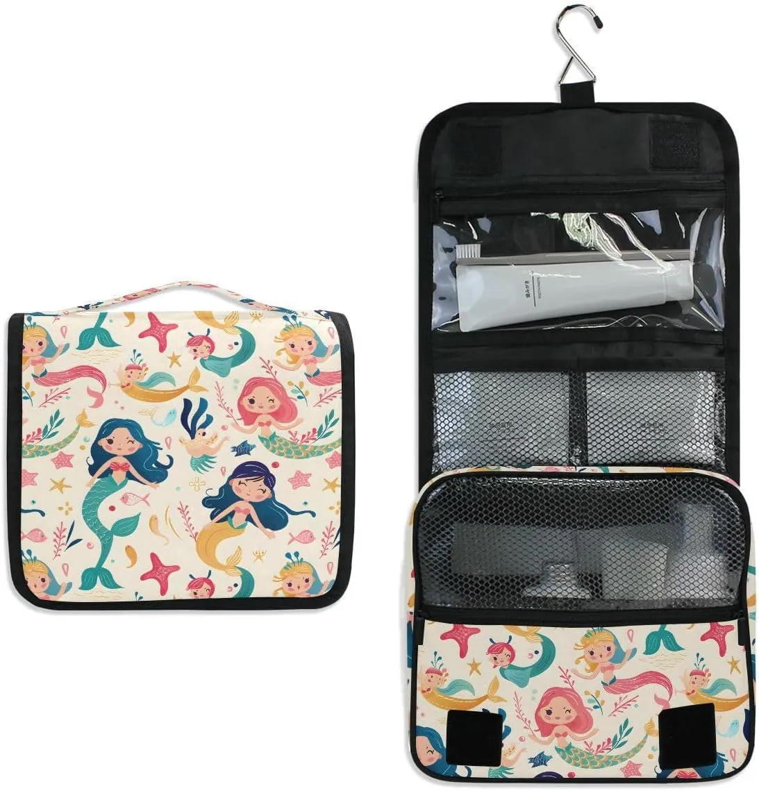 senya Hanging Travel Toiletry Bag Cute Kit Makeup Case Cosmetics Organizer for Men Women (Cute Mermaids And Friends)