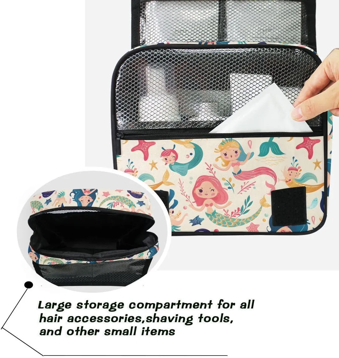 senya Hanging Travel Toiletry Bag Cute Kit Makeup Case Cosmetics Organizer for Men Women (Cute Mermaids And Friends)