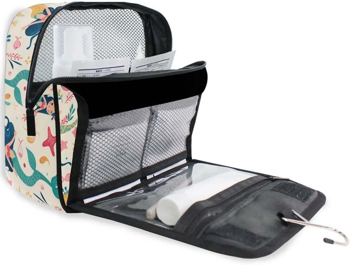senya Hanging Travel Toiletry Bag Cute Kit Makeup Case Cosmetics Organizer for Men Women (Cute Mermaids And Friends)