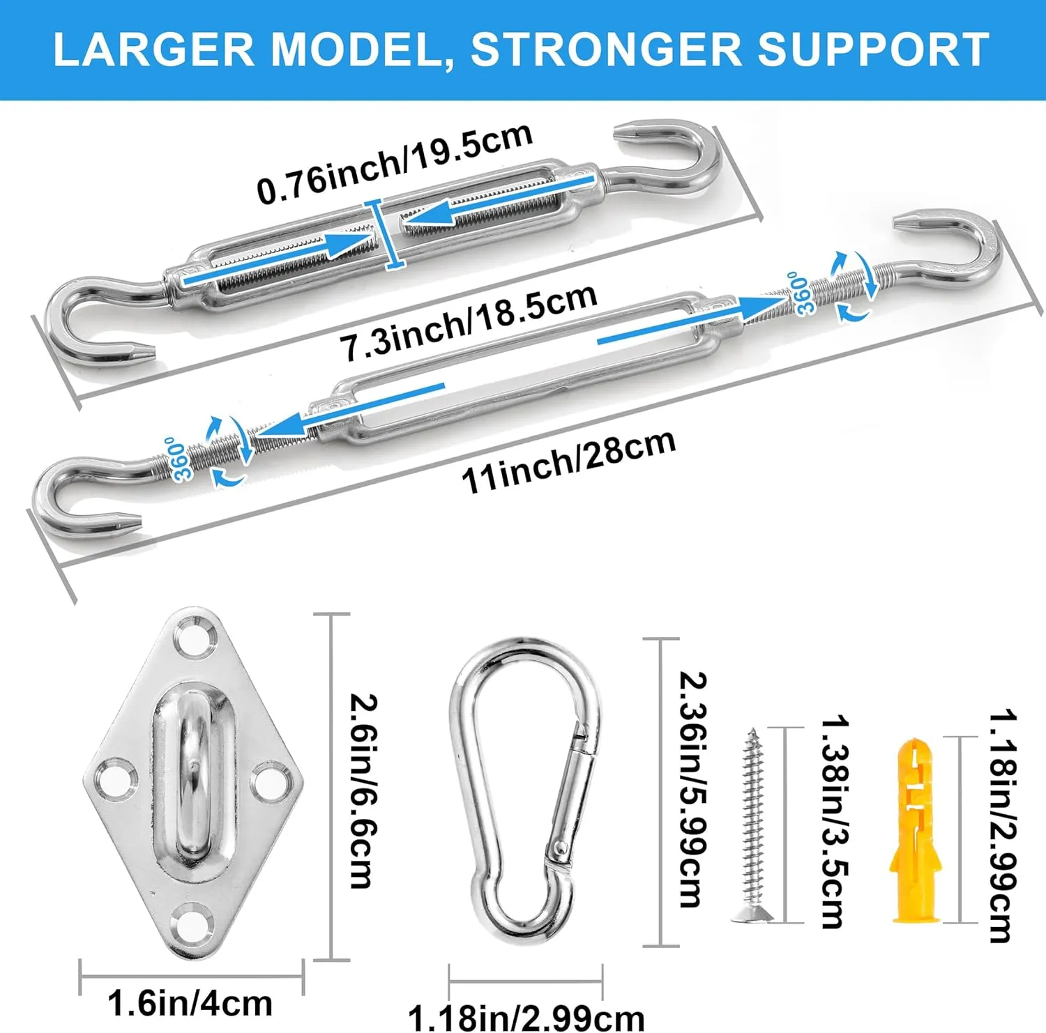 Shade Sail Hardware Kit, M8 Heavy Duty Sun Shade Installation Kit for Triangle Rectangle Sun Shade Sail, Stainless Steel Awning Attachment Set (40 PCS)